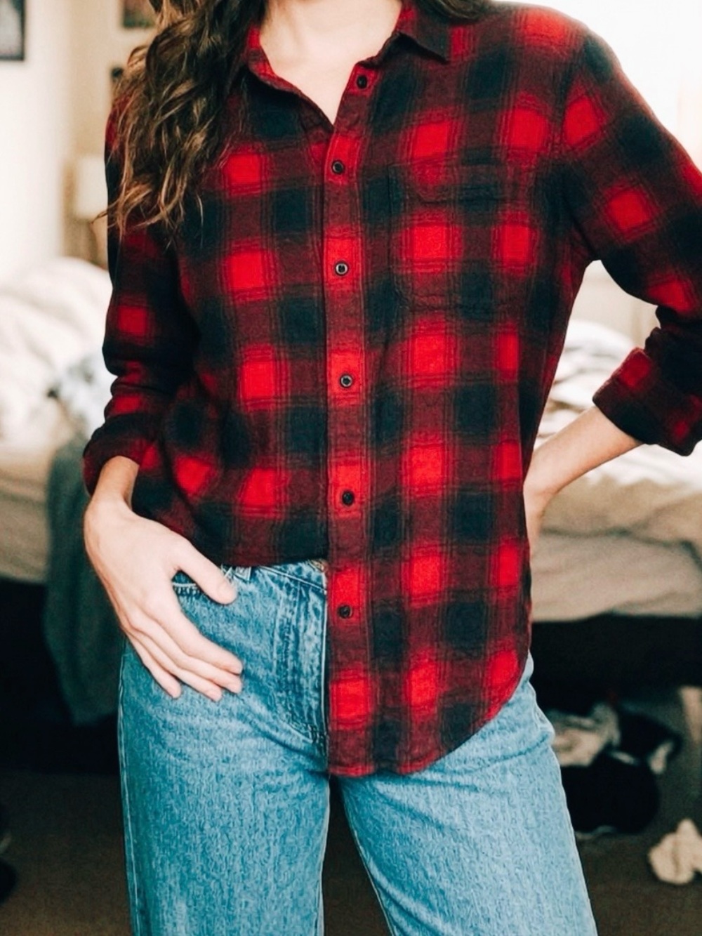 Madewell Women’s Flannel High Low Button Down with pockets. Small - Picture 1 of 11